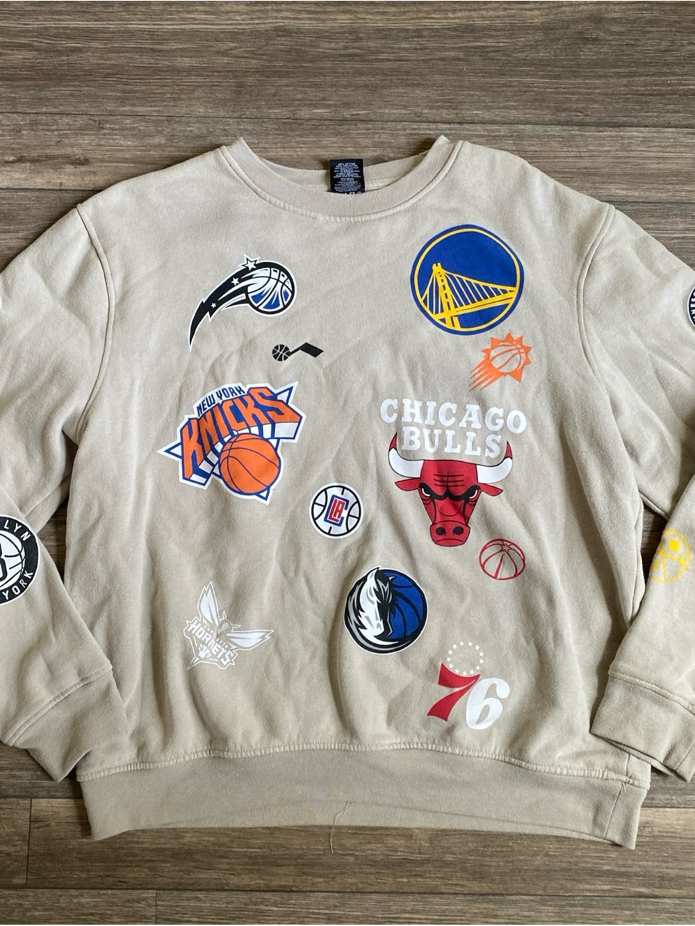 Beige NBA all Team Logo Crewneck Sweatshirt